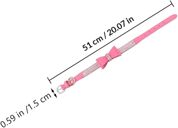 Luxshiny Adjustable Pink Rhinestone Pet Dog Collar with Bow Tie, 51x2.5cm Microfiber Large Dog Collar for Outdoor Training and Daily Use