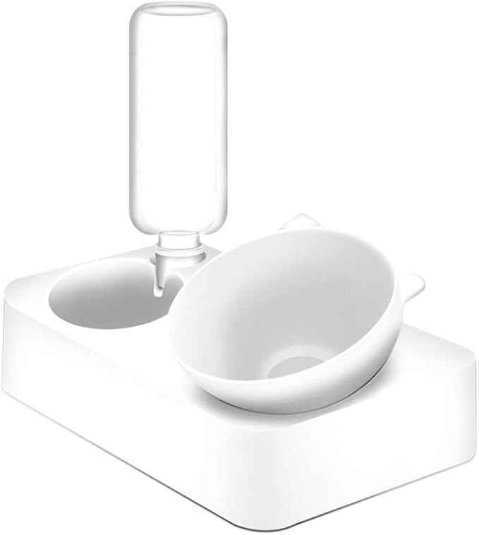 Pet Bowl Automatic Feeder with Water Fountain Double Drinking Raised Stand Dish