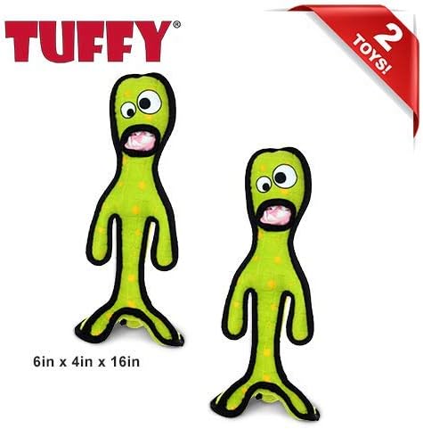 TUFFY® - World's Tuffest Soft Dog Toy - Alien - Multiple Layers. Made Durable, Strong & Tough. Interactive Play (Tug, Toss & Fetch). Machine Washable & Floats. (G6, Large 2 Pack)