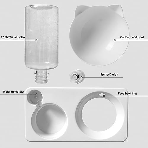 2-in-1 Automatic Pet Water Bottle & Food Bowl for Small/Medium Dogs, Cats & Rabbits - Portable White Pet Hydration & Feeding Solution
