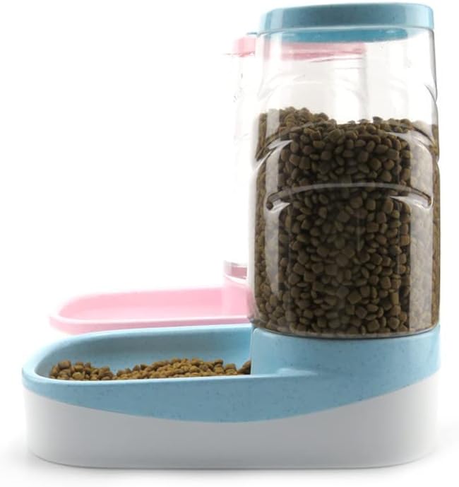 Automatic Cat Feeder Gravity Dog Feeder 1 Gallon Pet Feeder, Self-Dispensing Pet Feeder Bowl for Small and Medium Sized Pets Large Capacity (Blue)