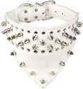 Spiked Studded Dog Collar PU Leather Pet Collar with Bandana Neck Size for 15-24 for S/M/L Breeds White L