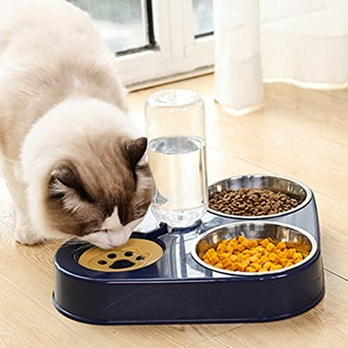 3 in 1 Pet Dog Bowl with Water Bottle Cat Automatic Drinking Food Double Bowls Stainless Steel(3 in 1 Pink)