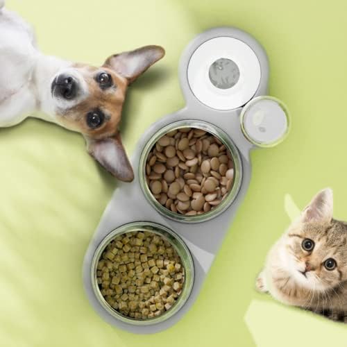 Pet cat Bowl Automatic Dog Food with Waterer Double Water Dispenser Drinking pet Supplies(White)