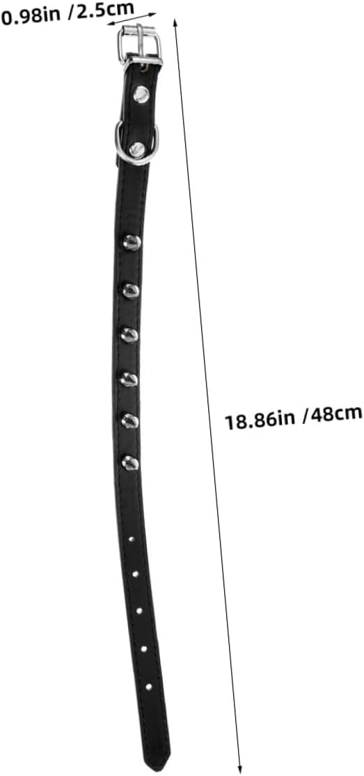 Rivet Dog Collar Adjustable Medium Size 2.0cm Wide Black Sturdy Leather Pet Collar for Walking and Training