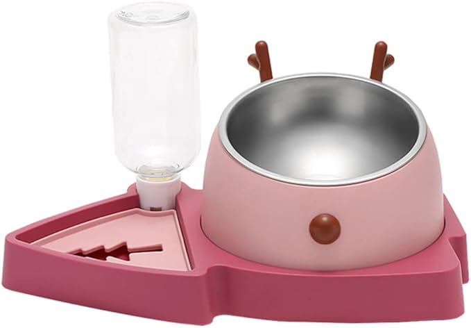 3 in 1 Pet Tableware Dog Food Bowl Automatic Waterer Tilted Elevated Stainless Steel Bowl with Slow Feeder 3 Colors Pet Automatic Feeder and Waterer