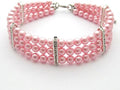 Fancy 3 Row Pearls Diamond Dog Necklace Collar Jewelry with Bling Rhinestones for Pets Cats Small Dogs Girl Teacup Chihuahua Yorkie Clothes Costume Outfits (Pink, 8 to 10-Inch)