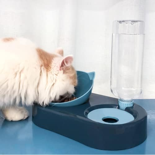Dog Bowl with Stand Automatic Water Storage Dispenser Pet Cat Food 2-in-1 Splash-Proof Container Elevated Removable(Green)