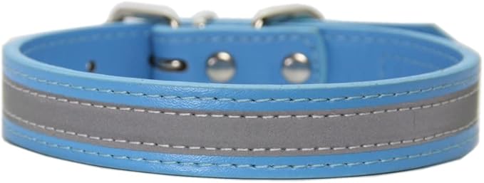 Anti lost Leather Luminous Collar Pet Collar Reflective Belt Pet Accessories 2pcs No. 58 Blue S 1.5cm*37cm Neck 26cm 34cm