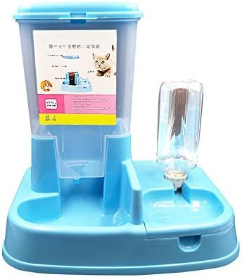 Pethouzz Dual Port Pet Dog Cat Bowl,Removable pet Food Water Feeder with Automatic Water Bottle for Dogs Cats