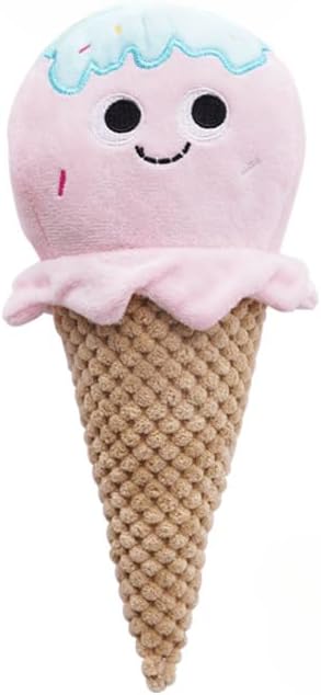 Plush Dog Chew Toy, Squeaky Crinkle Sound Food Shape Toys for Small Medium Dogs, Soft Bite-Resistant Puppy Teething Toy (ice Cream)
