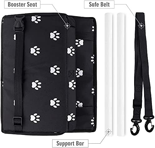 Pet Car Booster Seat for Dog Cat Portable and Breathable Bag with Seat Belt Dog Carrier Safety Stable for Travel Look Out,with Clip On Leash and Storage Pockage (Black)