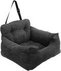 Dog Car Seat, Safe Cozy Travel Bed Carrier with Clip-On Leash, Storage Pockets, Water-Resistant & Machine Washable for Puppies(Dark Gray 1 Seat)