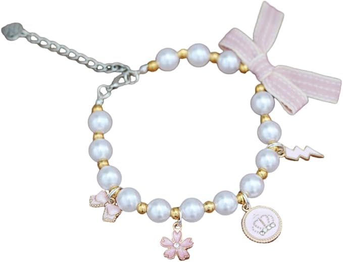 Pet Collar with Pearl Pendant, Dog or cat Pearl Necklace, Fashion Accessory for Cat or Dog, Elegant and Premium Design, Designs (Pink, S 20-25cm(Neck Girth))