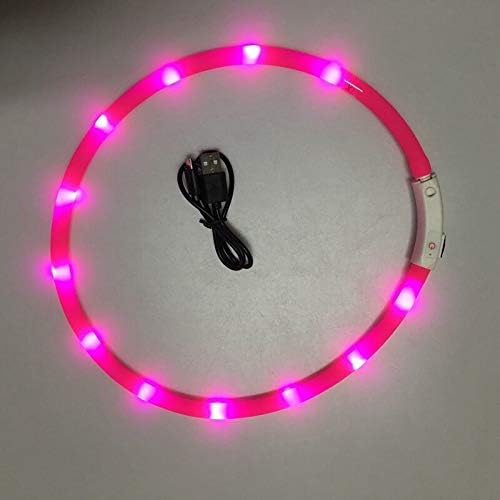 HUFFA LED Glowing Dog Collar USB Charging Pet Dog Collar Night Luminous Dog Collars Rechargeable Night Safety Flashing Necklace (Color : P, Size : L-01)
