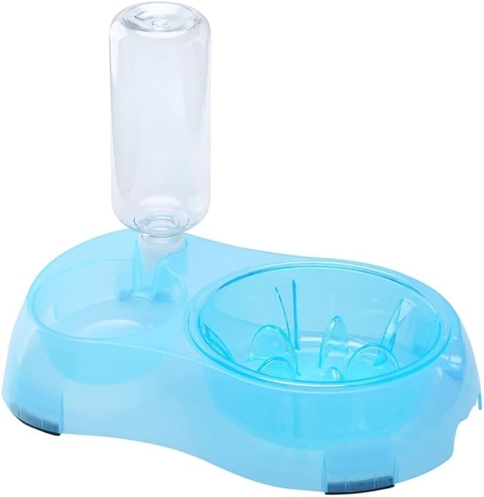 2 in 1 Pet Feeder Water Automatic Dispenser with Bottle, Dog Bowl Slow feeder, Dog Drinking Fountain Water Bowl for Dog Cat Puppy Kitty, Pet Food and Water Bowl set Pet water dispenser (Blue)