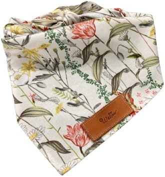 Personalized Dog Bandana, Stemmed Flowers, Stitched Leather Name Tag, Personalized Name, Bandanas for Dogs, Over The Collar Dog Bandana (Sizes: XXSmall - XXLarge)