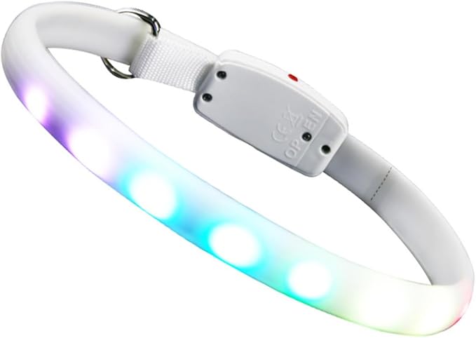 Kisangel USB Rechargeable LED Dog Collar Waterproof Flashing Pet Collar White Night Luminous for Safe Walking