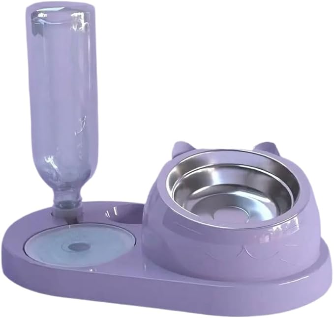 2-in-1 Water Dispenser Automatic Storage Pet Dog Food Container with Waterer Feeder(-Purple)