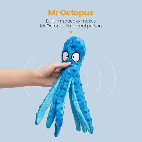 Bark & Brush Octopus Dog Toy 2-Pack – No Stuffing Squeaky & Crinkle Plush Dog Toys for Puppies & Dogs, Enrichment Chew Toy for Teething, Tug of War & Fetch