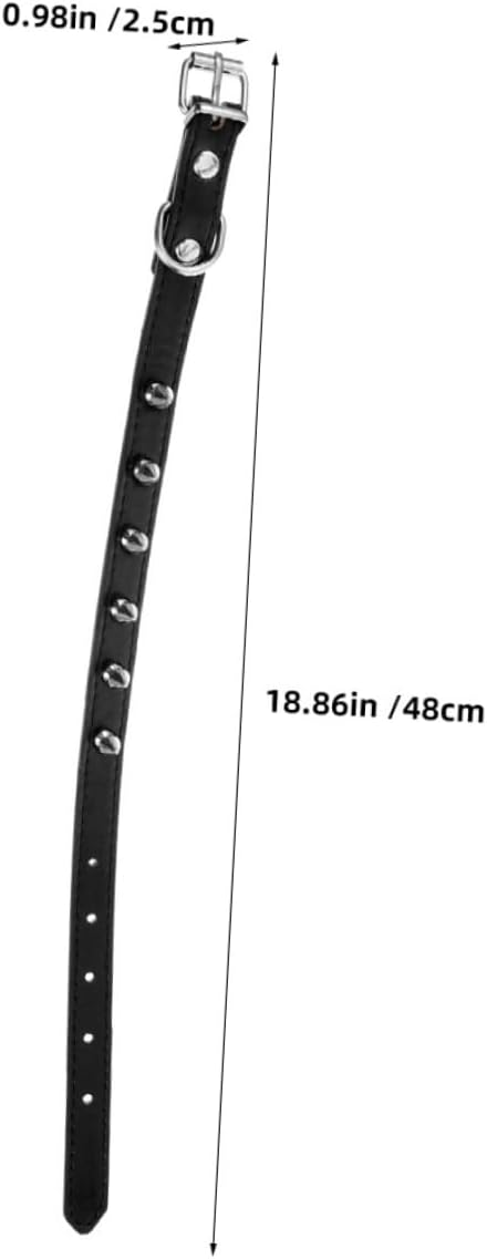 Rivet Dog Collar Adjustable Leather Studded Collar 2.0cm Wide Sturdy Black Medium Size for Small Dogs and Cats Training and Walking