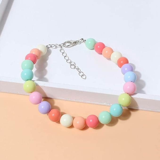 Pet Jewelry Candy Color Dog Pearl Collar Cute Teddy Necklace Jewelryc Chihuahua York Girl Clothing Dress Accessories(10+2.5 in)