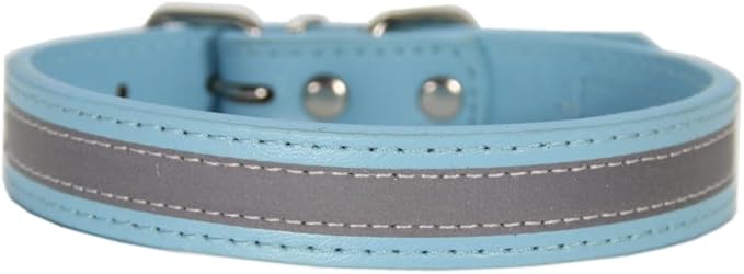 Anti lost Leather Luminous Collar Pet Collar Reflective Belt Pet Accessories 2pcs sky Blue S 1.5cm*37cm Neck 26cm 34cm