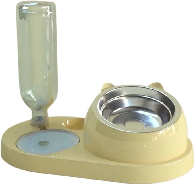 2-in-1 Water Dispenser Automatic Storage Pet Dog Food Container with Waterer Feeder(-Milk Yellow)