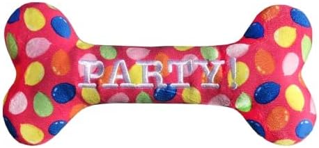 Huxley & Kent for Dogs - Party Time Pink Bone (Large) - Birthday Power Plush Dog Toy with Squeaker - Funny & Cute Dog Toy - H&K Squeaky