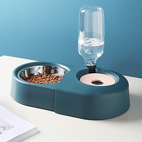 HANAMYA 2-in-1 Pet Feeder Set with Automatic Water Dispenser and Stainless Steel Bowl, for Dog and Cat, Blue
