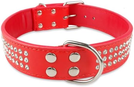 Dog Collar Leather Large Dog Collars Sparkly Crystal Diamonds Studded Pet Collar for Medium Large Dogs Red Pink Black2 l