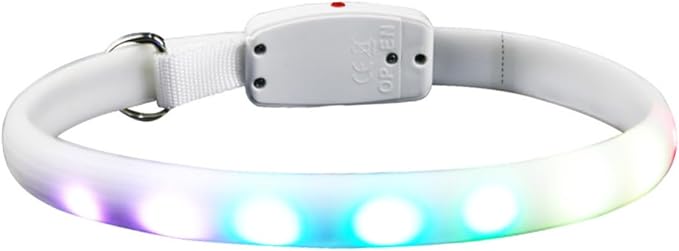 LED Dog Collar USB Rechargeable Waterproof Glowing Pet Collar White Light for Night Walking Safety