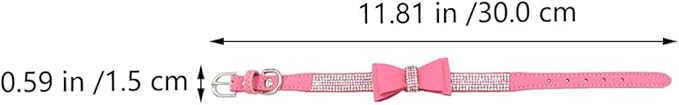 Rhinestone Dog Collar with Bowknot Adjustable Pink Pet Neck Ring Xs 30×1.5cm for Small Cats and Dogs Training Accessories