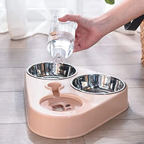 3 in 1 Pet Dog Bowl with Water Bottle Cat Automatic Drinking Food Double Bowls Stainless Steel(3 in 1 Green)