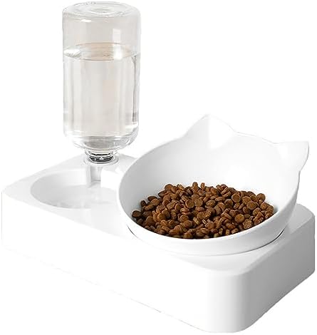 2-in-1 Automatic Pet Water Bottle & Food Bowl for Small/Medium Dogs, Cats & Rabbits - Portable White Pet Hydration & Feeding Solution