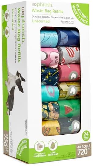 So Phresh Dog Waste Bag Refill Rolls Seasonal Bulk Variety Pack. Count of 720