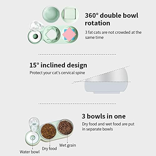 2-in-1 Pet Cats Dogs Food Bowl Water Bowls Automatic Dispenser for Dog Cat Feeders Drinking Products(Green)