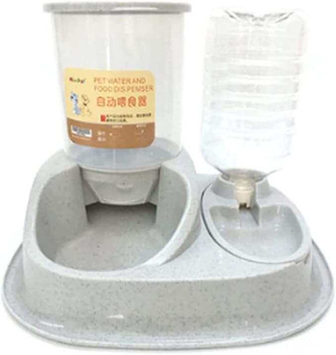Dispenser 2 in 1Pet Bowl Fountain Automatic Water Food Feeder Dispenser Container for Cats Dogs Self Dispenseing Cat Feeder and Dog Water Dispensers Travel Supply cat Fountain (Grey)