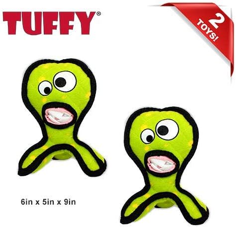 TUFFY® - World's Tuffest Soft Dog Toy - Alien - Multiple Layers. Made Durable, Strong & Tough. Interactive Play (Tug, Toss & Fetch). Machine Washable & Floats. (G3 Green, Large 2 Pack)