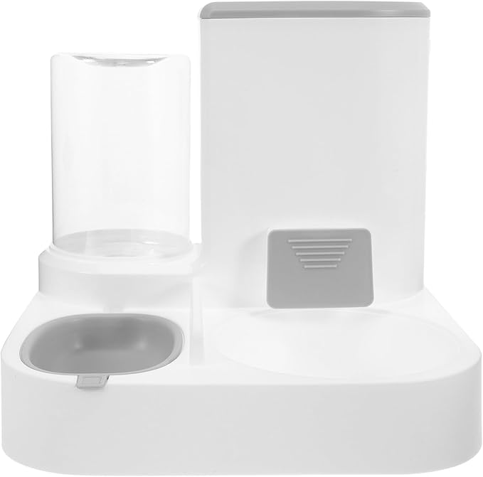 GANAZONO Automatic Dog Feeder and Water Dispenser with Large Capacity Dry Wet Separation, Pet Food and Water Bowl for Cats and Puppies, Grey Plastic Bowl for Home Feeding