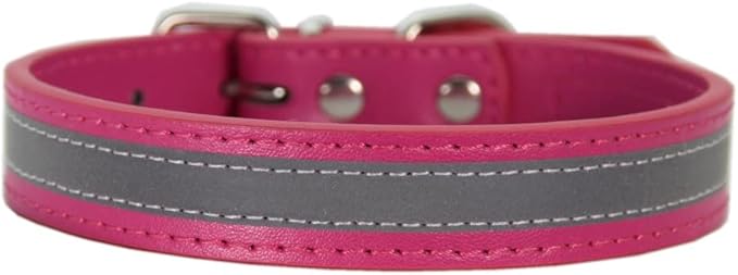 Anti lost Leather Luminous Collar Pet Collar Reflective Belt Pet Accessories 2pcs rose Red M 2.0cm*42cm Neck 30cm 37cm