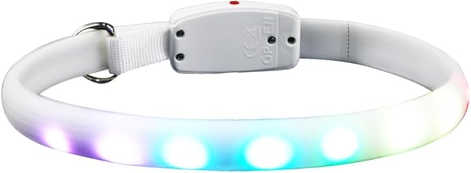 Luxshiny LED Pet Collar USB Rechargeable White Glowing Dog Collar Night Safety Flashing Luminous for Outdoor Walks
