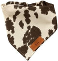 Personalized Brown & White Cow Dog Bandana with Leather Tag - Unisex Dog Gift, Pet Toys