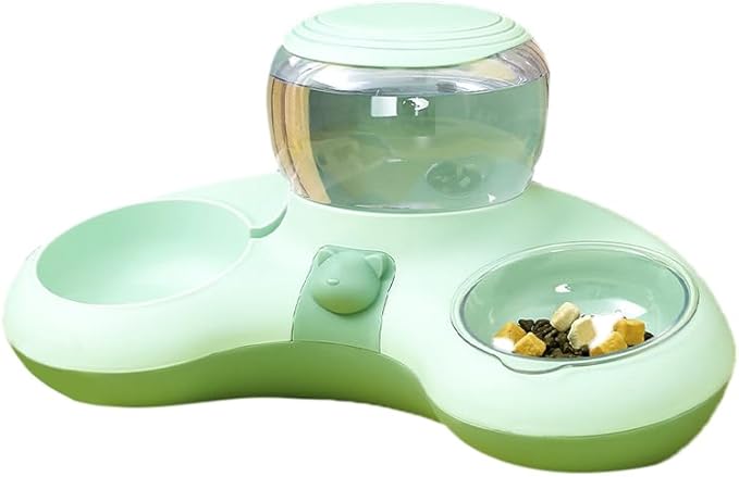 Pet Food and Water Bowl Set, Large Capacity Crescent Type Tilt Design Automatic Double Pet Bowls with Skid Resistance Bottom, Pet Feeder Automatic Gravity Water Dispenser for