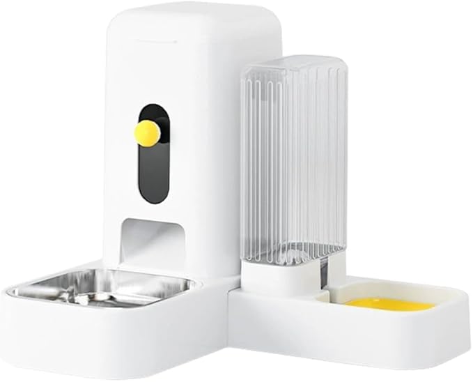 Automatic Pet Feeder for Cats & Small/Medium Dogs - 7-Day Dual Food & Water Dispenser with Stainless Steel Bowl, Programmable Portion Size, for Dry Food - Perfect for Puppies & Kittens,Yellow