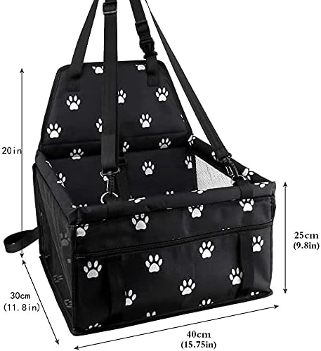 Pet Car Booster Seat for Dog Cat Portable and Breathable Bag with Seat Belt Dog Carrier Safety Stable for Travel Look Out,with Clip On Leash and Storage Pockage (Black)