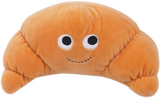 Plush Dog Chew Toy, Squeaky Crinkle Sound Food Shape Toys for Small Medium Dogs, Soft Bite-Resistant Puppy Teething Toy (Croissant Shape)