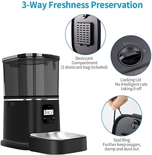 Dispenser Automatic Feeders6L Programmable FeederStainless Steel Bowl Pet Feeder for s and Dog Timed Food DispenserAuto Feederw/Voice RecorderDetachable Hopper cat Fountain