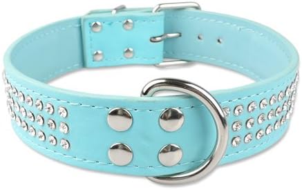Dog Collar Leather Large Dog Collars Sparkly Crystal Diamonds Studded Pet Collar for Medium Large Dogs Red Pink Black Blue XL
