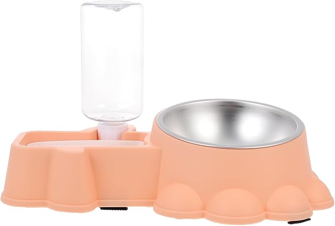 Automatic Stainless Steel Dog Bowl with Water and Food Dispenser, Wear-Resistant Pet Feeding Container for Puppies and Dogs, Orange-Pink, Suitable for Home Use